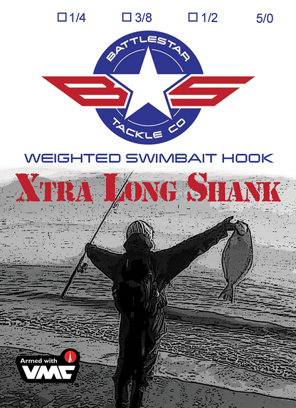 3pk. Weighted Swimbait Hooks 5/0 Battlestar Xtra Long Shank (XLS)